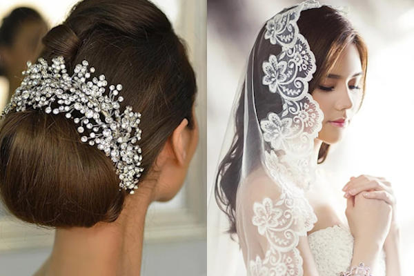 One woman with Tiara, and other woman with Veil; Dream Wear Salt Lake has clothing accessories for wedding dresses, brides maids, flower girls, prom dresses, quinceaneras, christening, communions