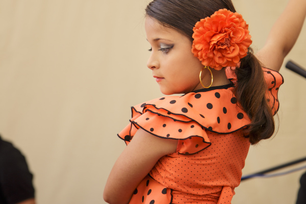 Hispanic Girl with Orange Charro; Dream Wear Salt Lake Offers Charros for boys and girls